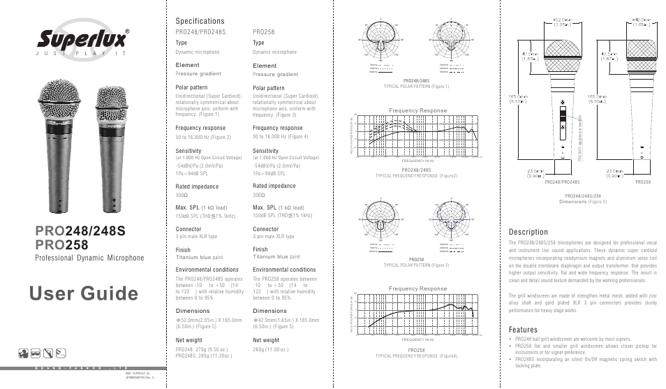 Superlux PRO258 User Manual | 2 pages