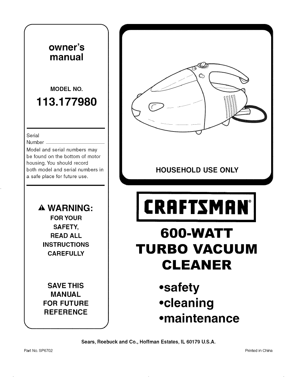 Craftsman 113.177980 User Manual | 8 pages