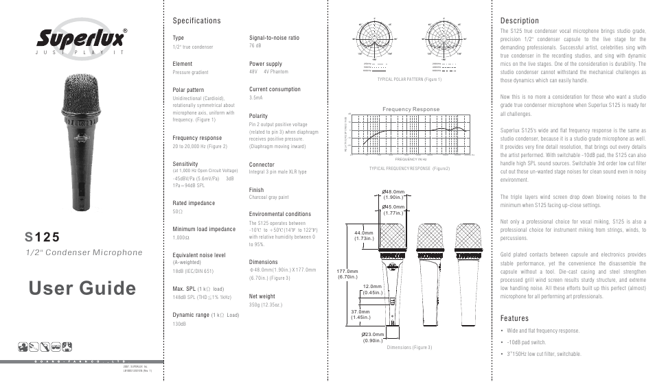 Superlux S125 User Manual | 2 pages