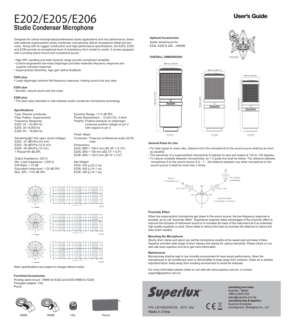 Superlux E206 User Manual | 2 pages