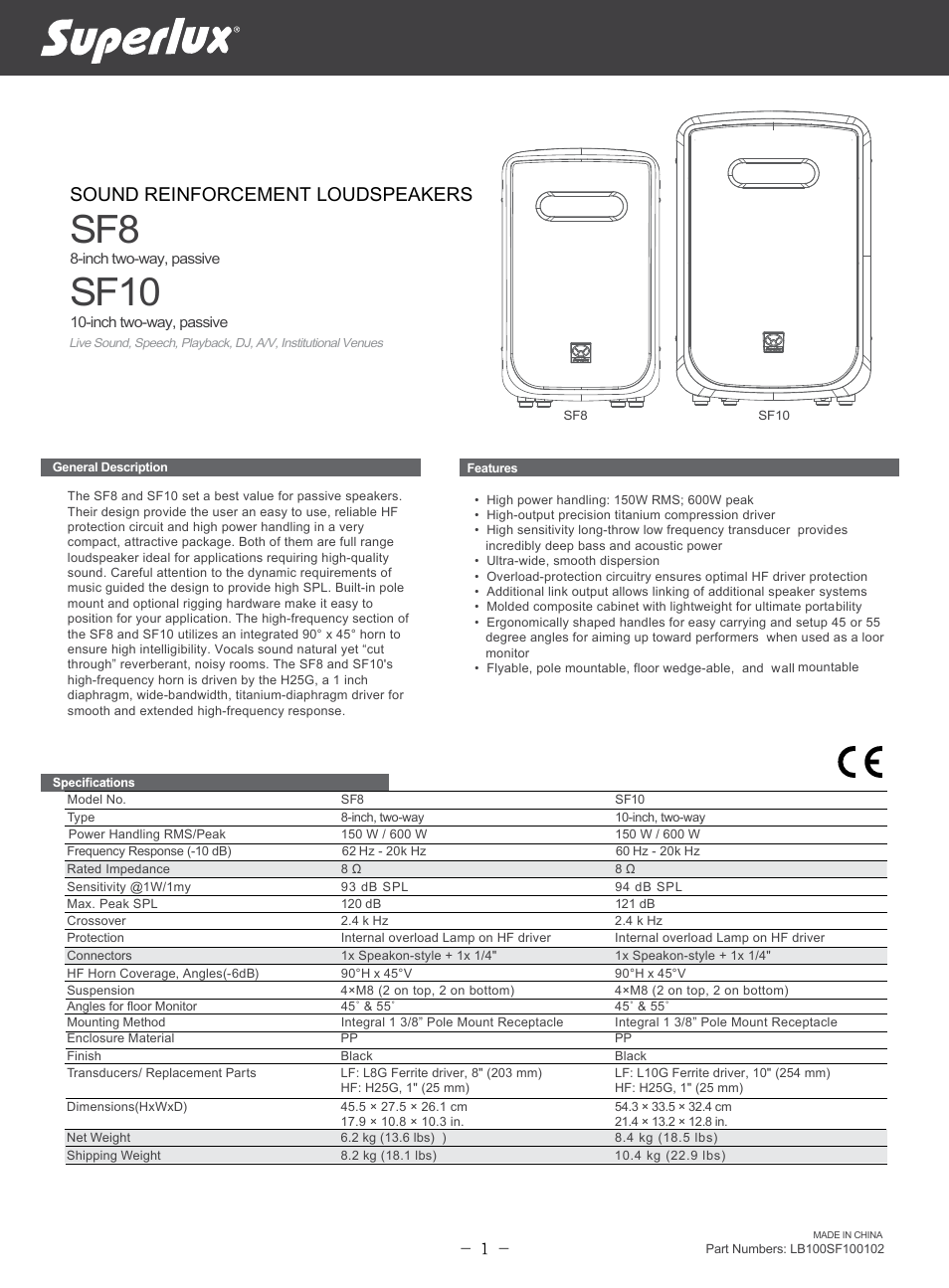 Superlux SF8 User Manual | 4 pages