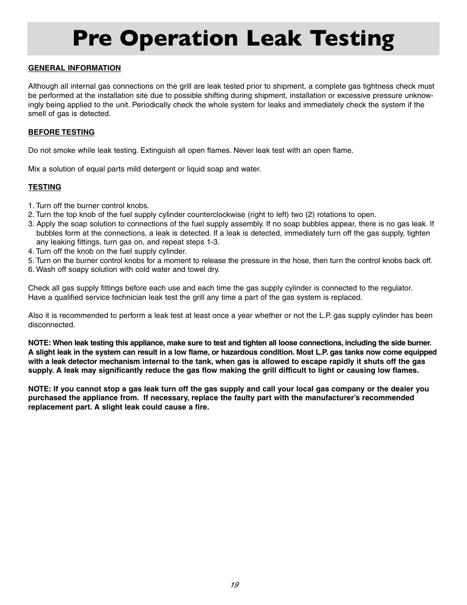 Pre operation leak testing | Sure Heat 2006 Amana AM30 User Manual | Page 21 / 28