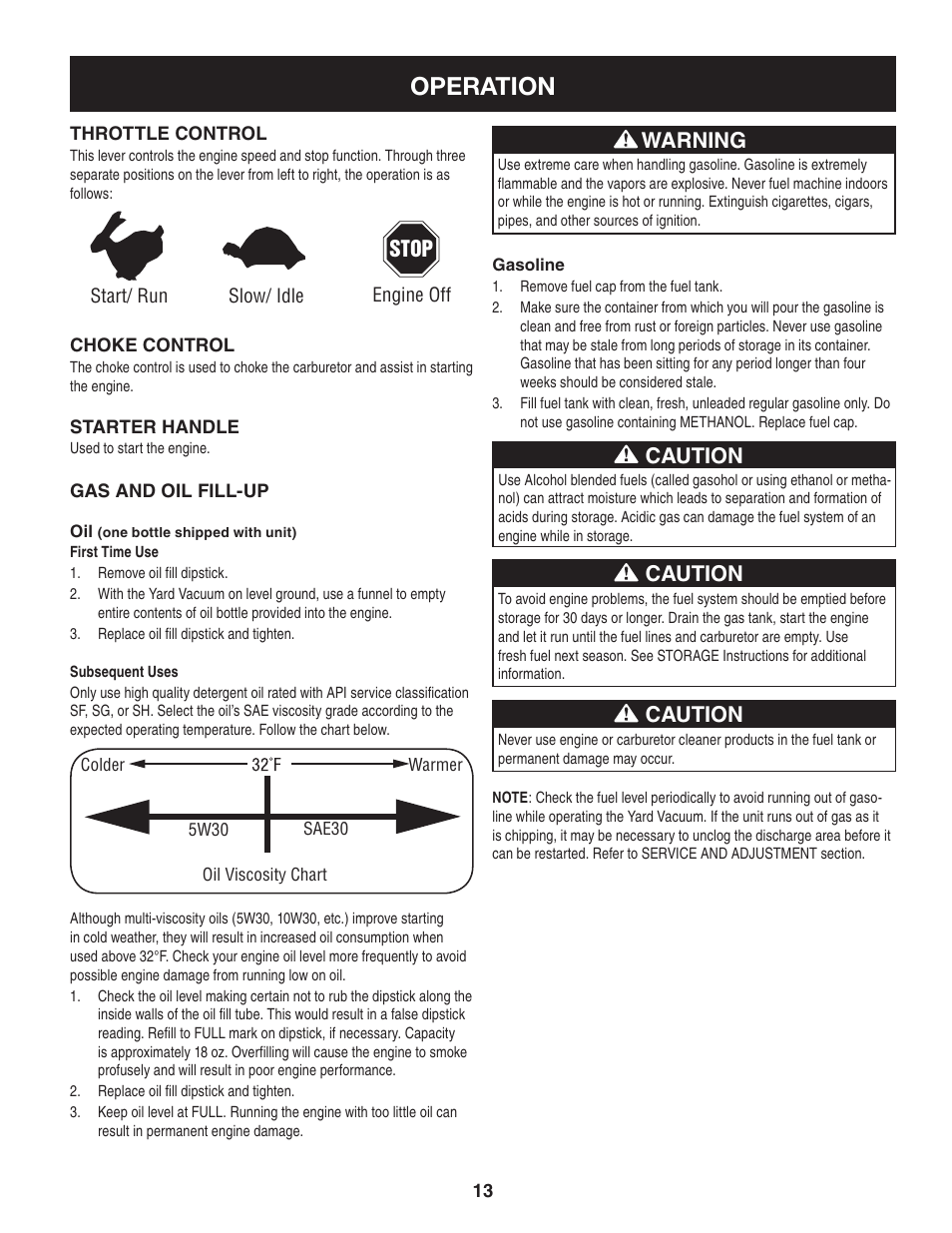 Operation, Warning, Caution | Craftsman 247.77012 User Manual | Page 13 / 60