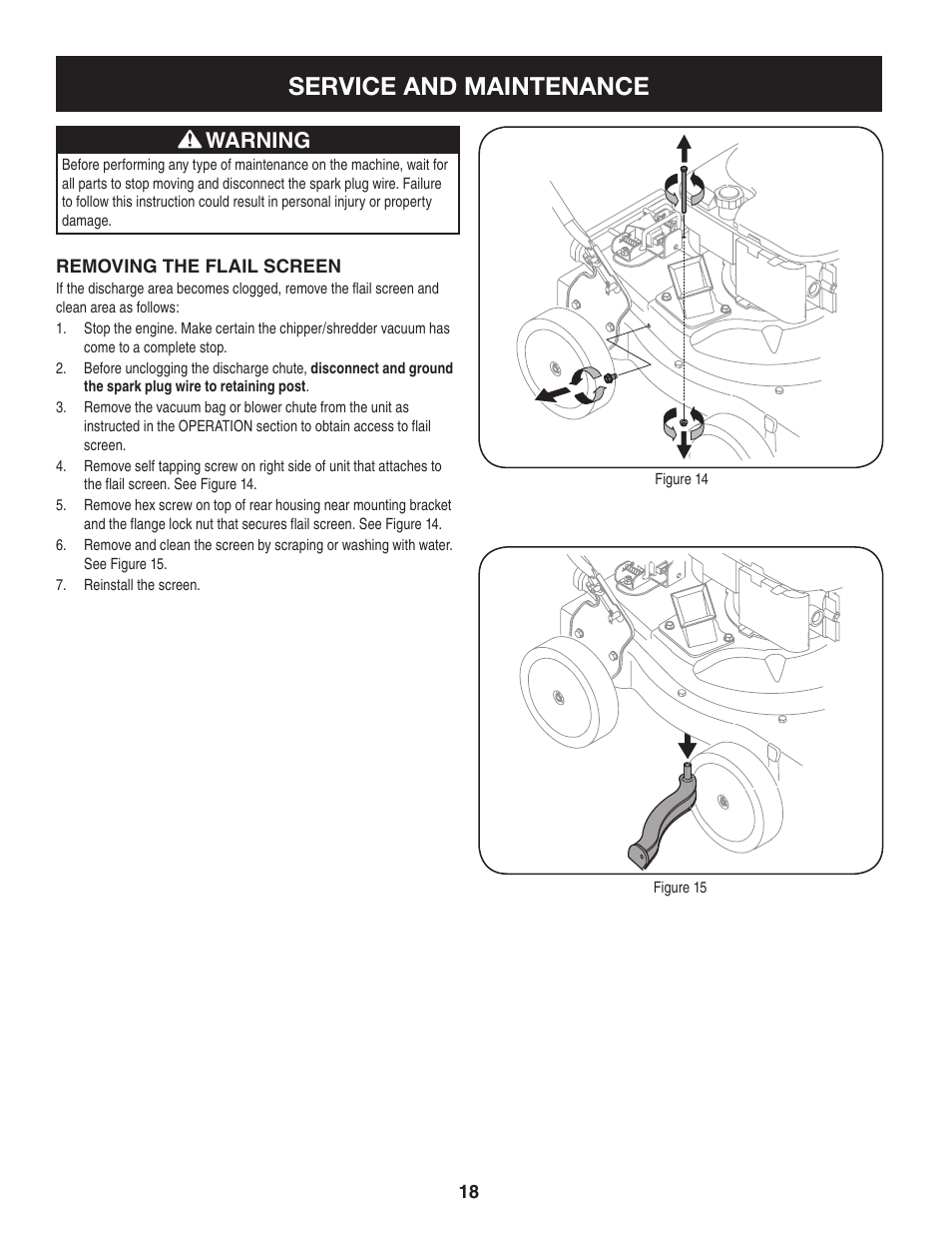 Service and maintenance, Warning | Craftsman 247.77012 User Manual | Page 18 / 60