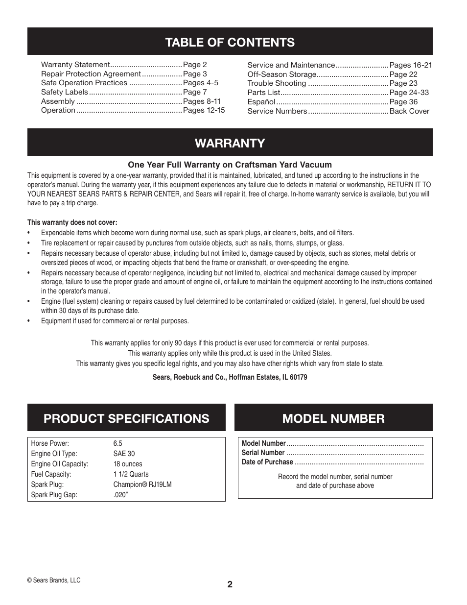 Craftsman 247.77012 User Manual | Page 2 / 60