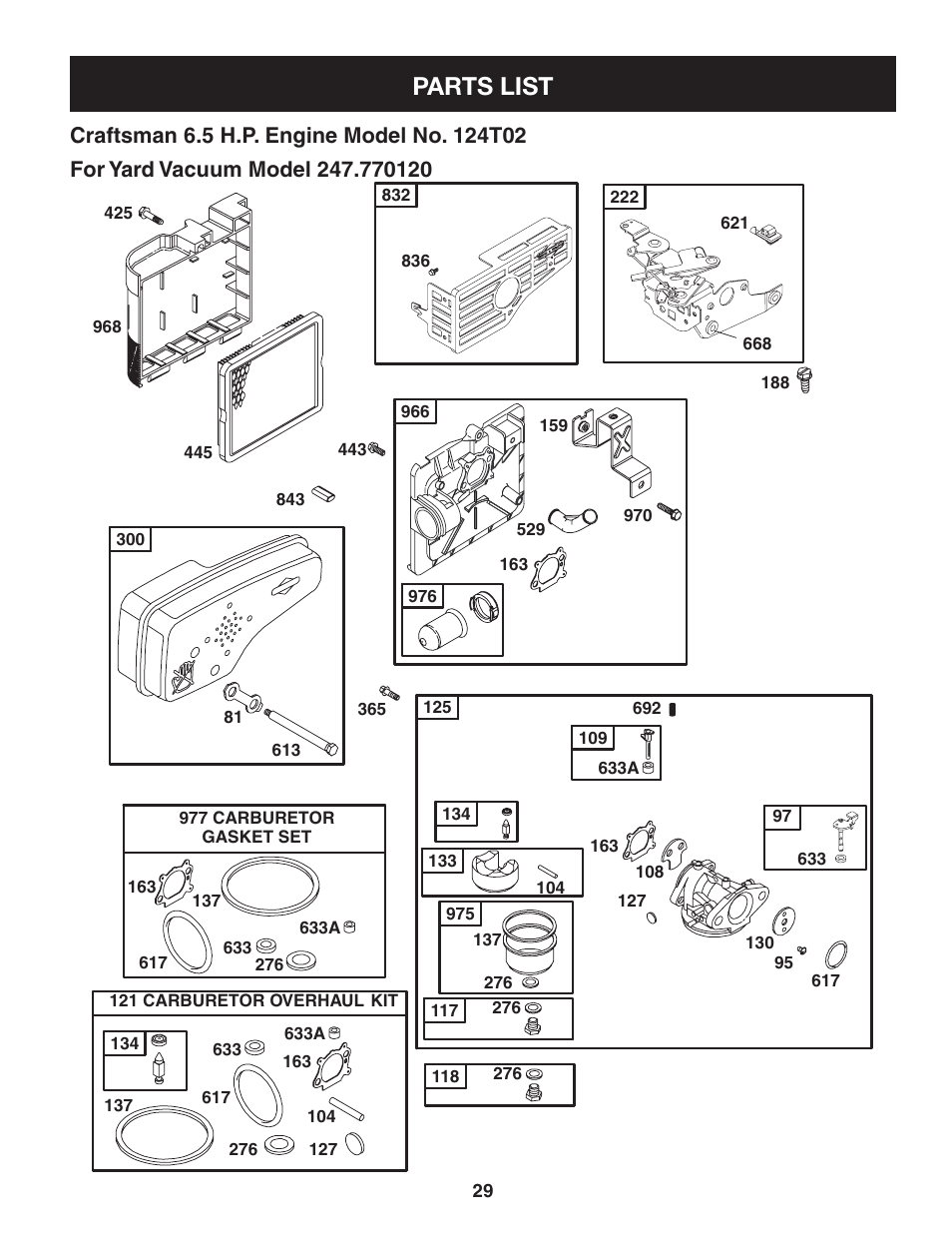 Parts list | Craftsman 247.77012 User Manual | Page 29 / 60