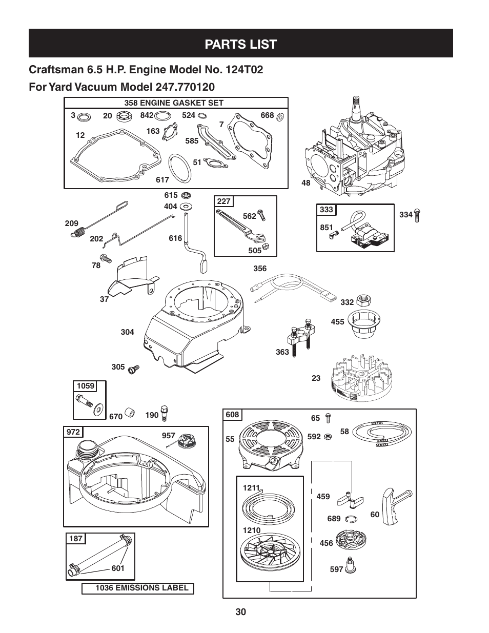 Parts list | Craftsman 247.77012 User Manual | Page 30 / 60