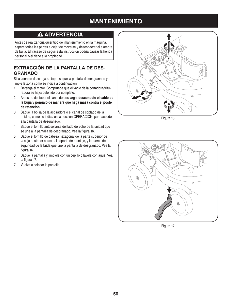 Mantenimiento, Advertencia | Craftsman 247.77012 User Manual | Page 50 / 60