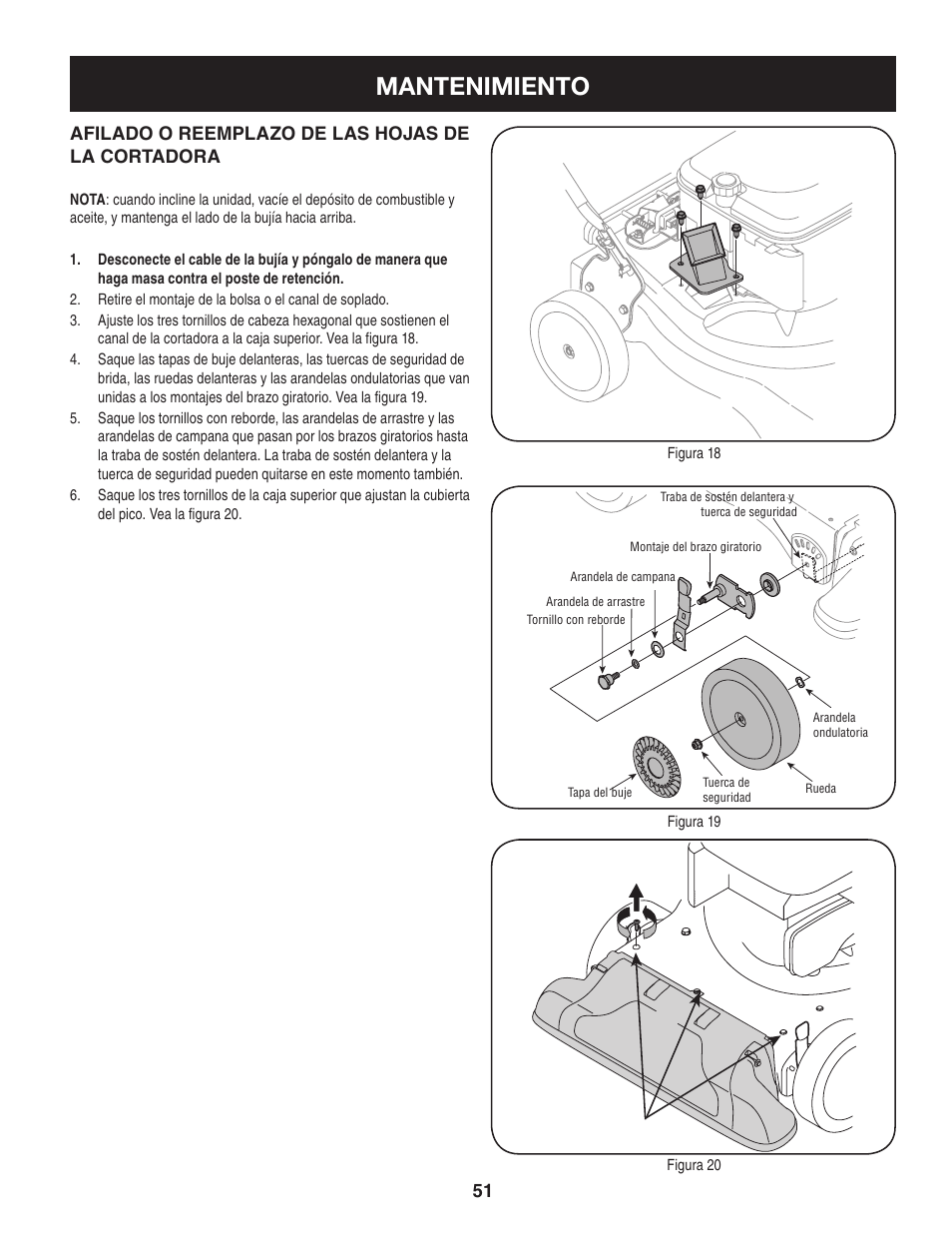 Mantenimiento, Afilado o reemplazo de las hojas de la cortadora | Craftsman 247.77012 User Manual | Page 51 / 60