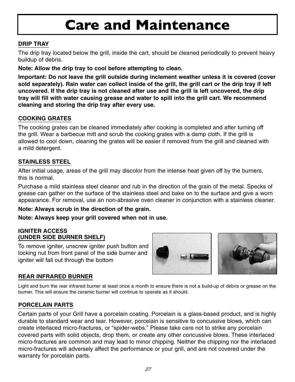 Care and maintenance | Sure Heat 2006 Amana AM33 User Manual | Page 27 / 32