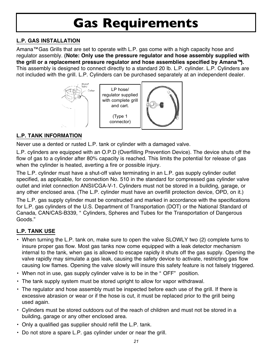 Gas requirements | Sure Heat 2007 Amana AM30 User Manual | Page 21 / 30