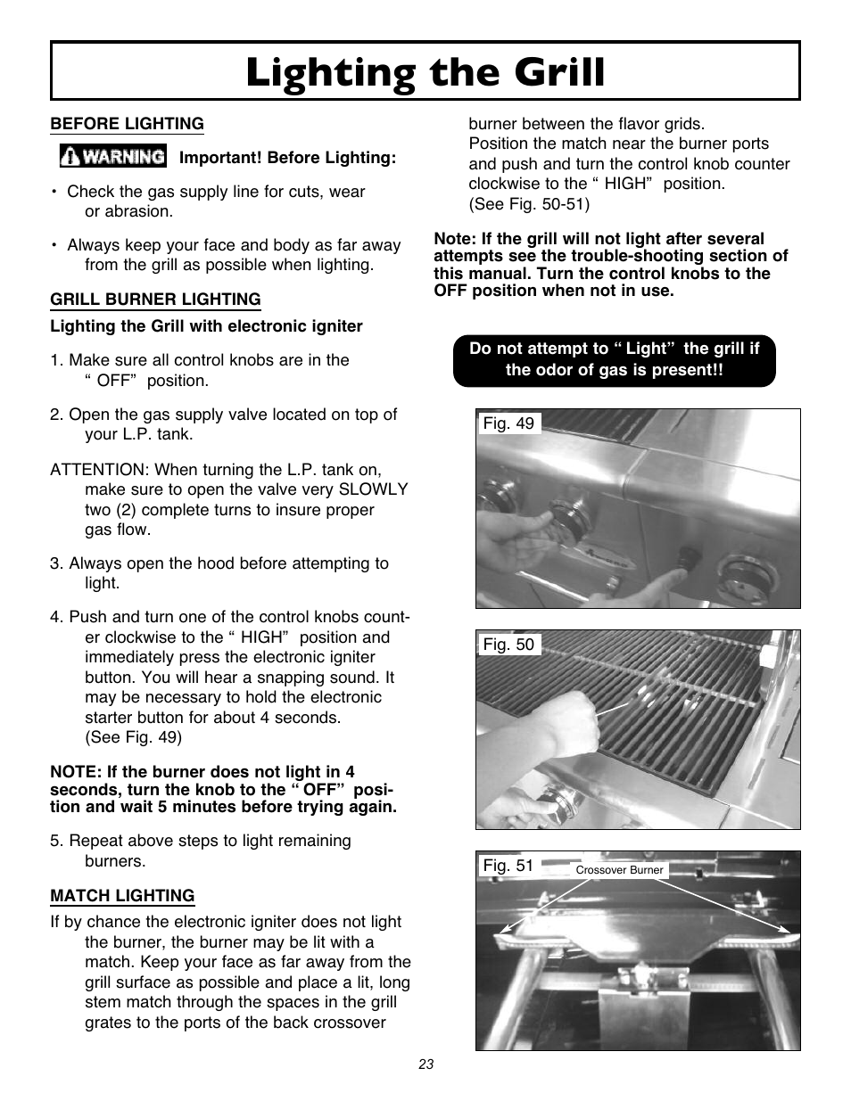 Lighting the grill | Sure Heat 2007 Amana AM30 User Manual | Page 23 / 30