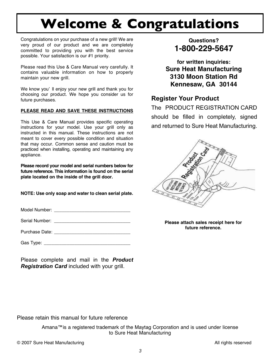 Register your product | Sure Heat 2007 Amana AM30 User Manual | Page 3 / 30