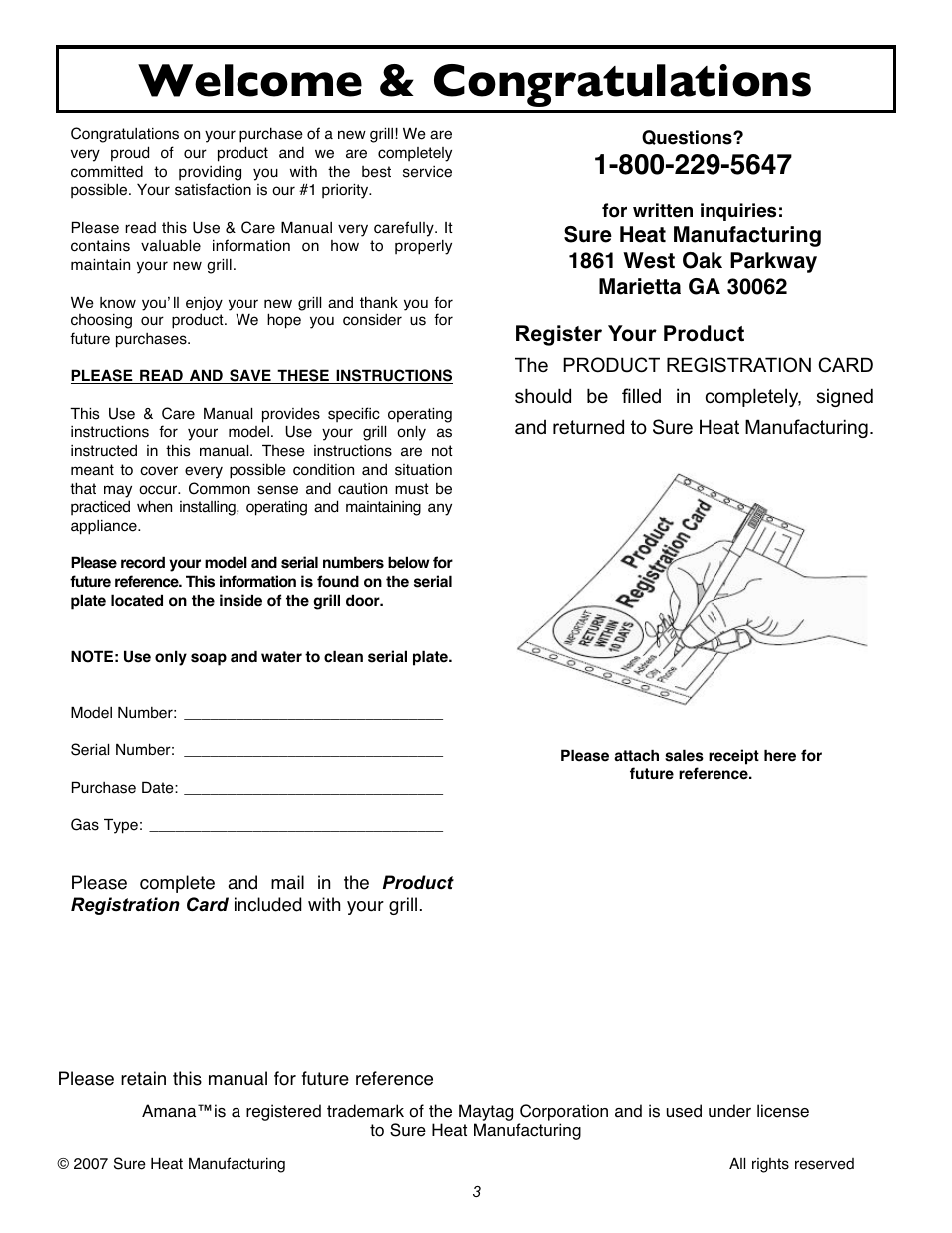 Register your product | Sure Heat 2007 Amana SF27 User Manual | Page 3 / 31