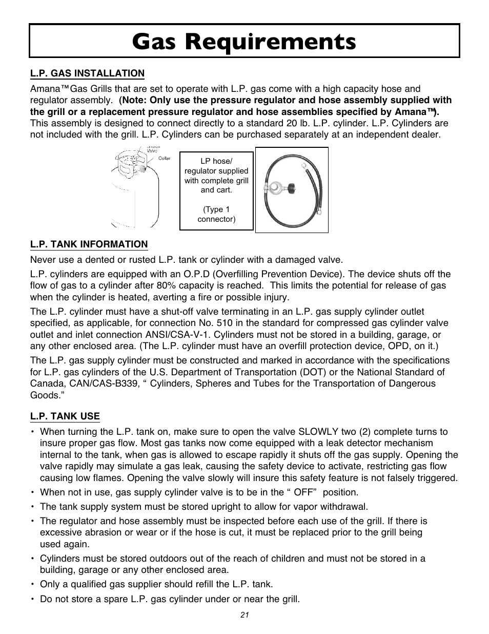 Gas requirements | Sure Heat 2007 Amana AM33 User Manual | Page 21 / 32