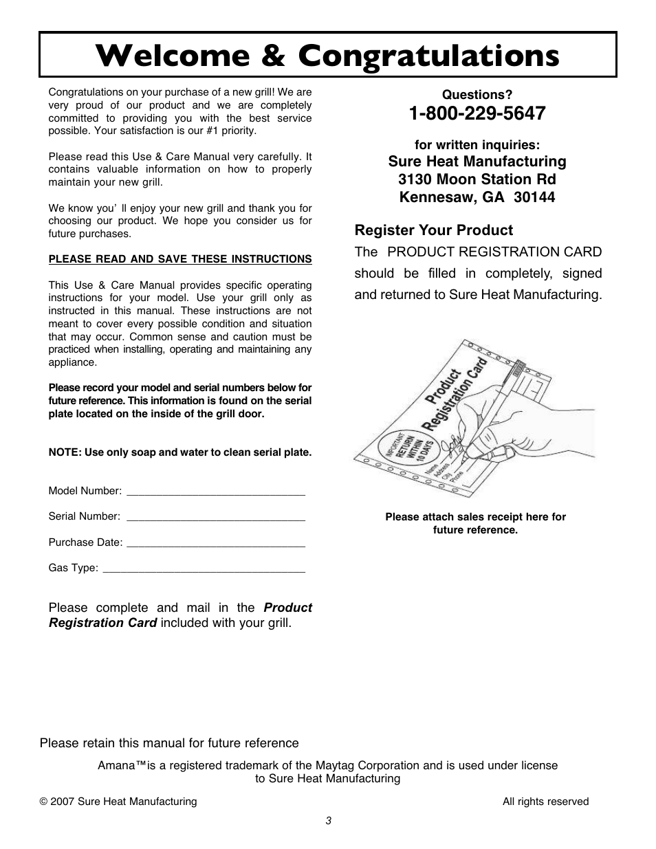 Register your product | Sure Heat 2007 Amana AM33 User Manual | Page 3 / 32