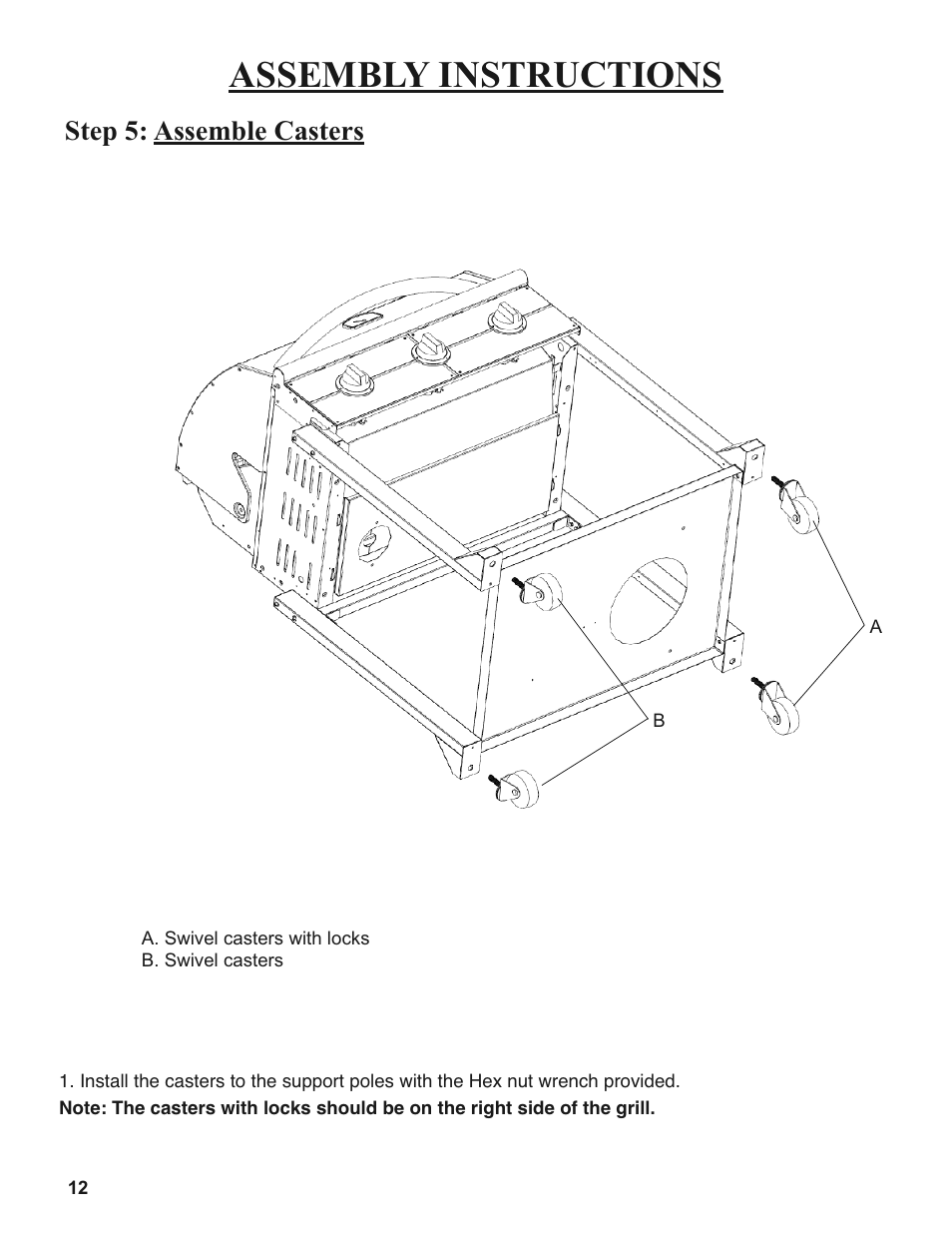 Assembly instructions, Step 5: assemble casters | Sure Heat 2008 Amana AM26 User Manual | Page 12 / 38