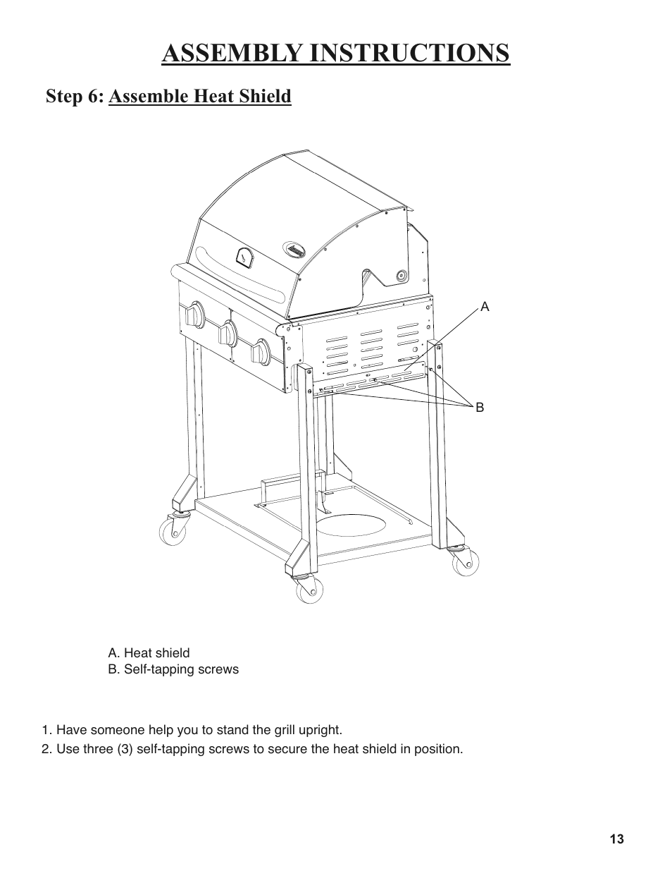 Assembly instructions, Step 6: assemble heat shield | Sure Heat 2008 Amana AM26 User Manual | Page 13 / 38