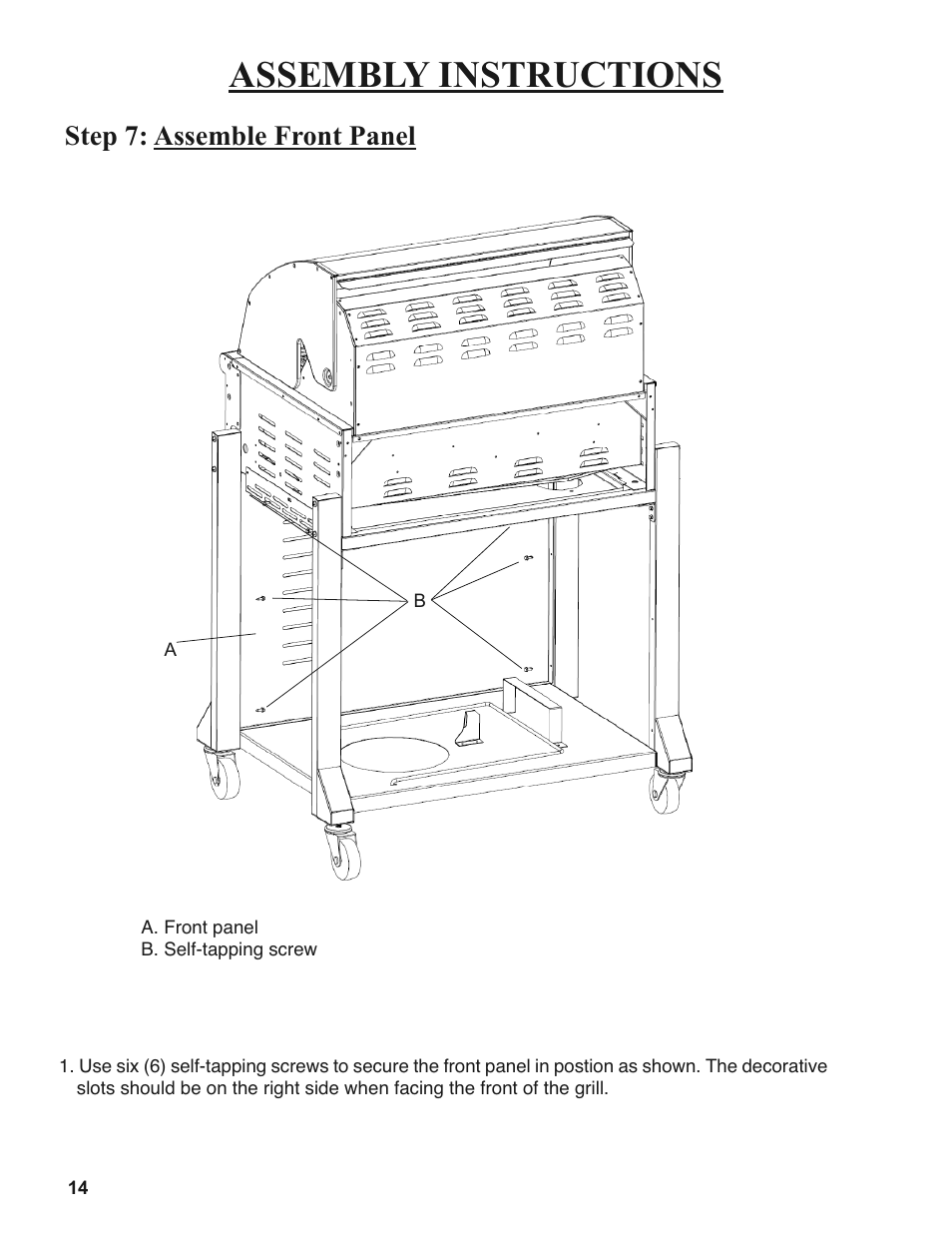 Assembly instructions, Step 7: assemble front panel | Sure Heat 2008 Amana AM26 User Manual | Page 14 / 38