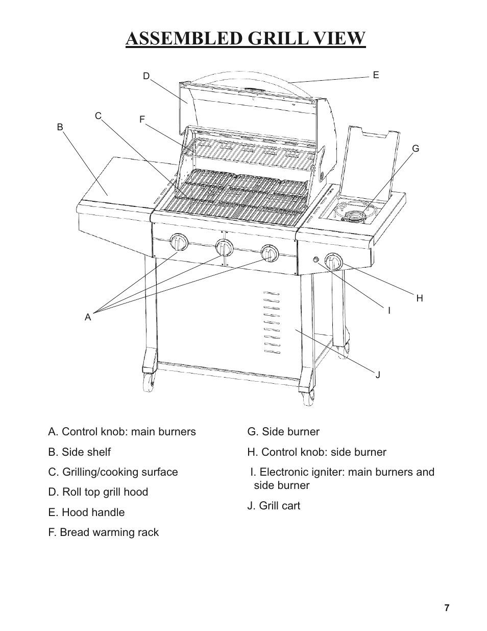 Assembled grill view | Sure Heat 2008 Amana AM26 User Manual | Page 7 / 38