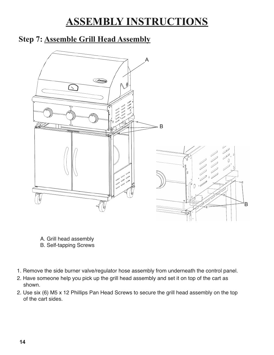 Assembly instructions, Step 7: assemble grill head assembly | Sure Heat 2008 Amana AM27 User Manual | Page 14 / 38