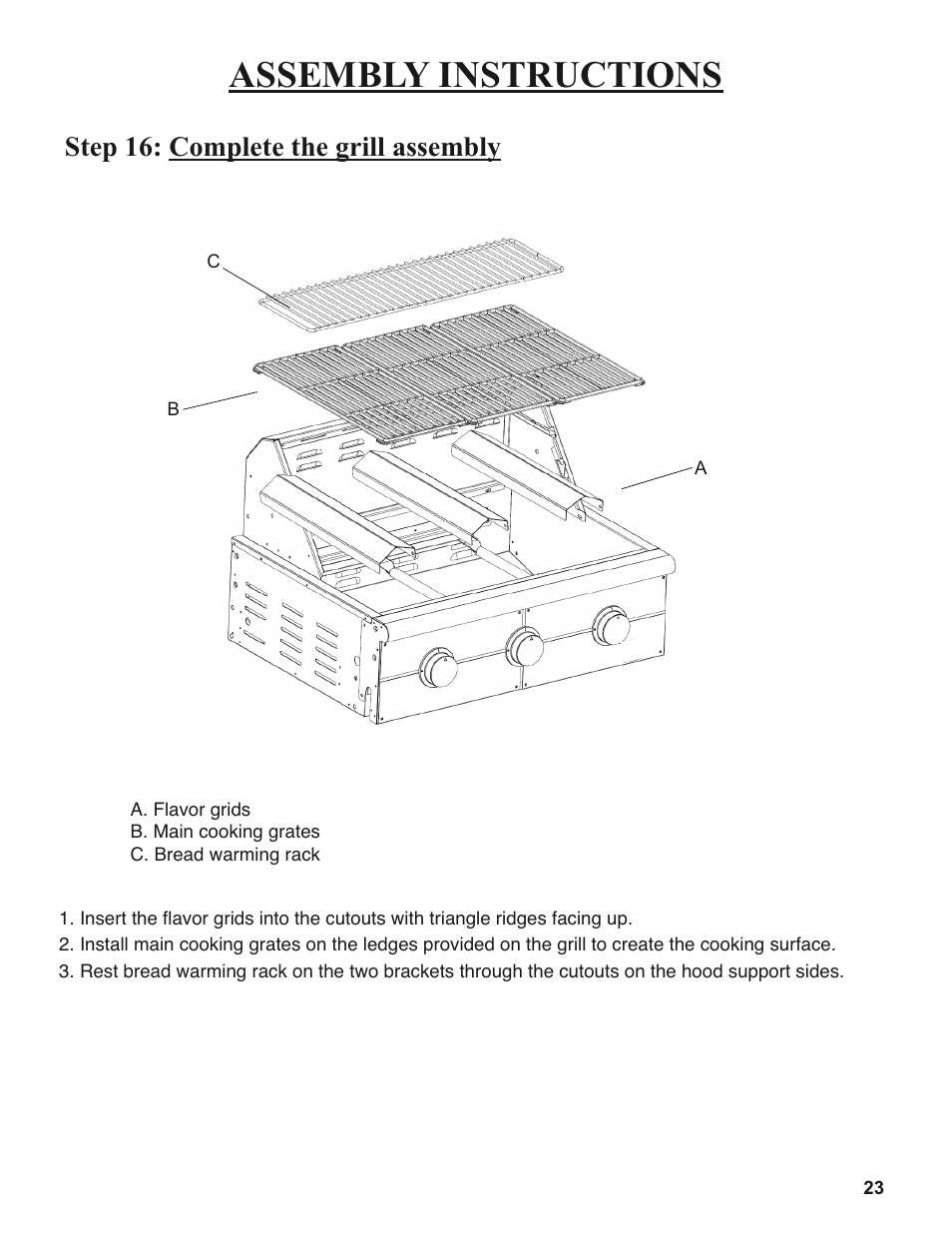 Assembly instructions, Step 16: complete the grill assembly | Sure Heat 2008 Amana AM27 User Manual | Page 23 / 38