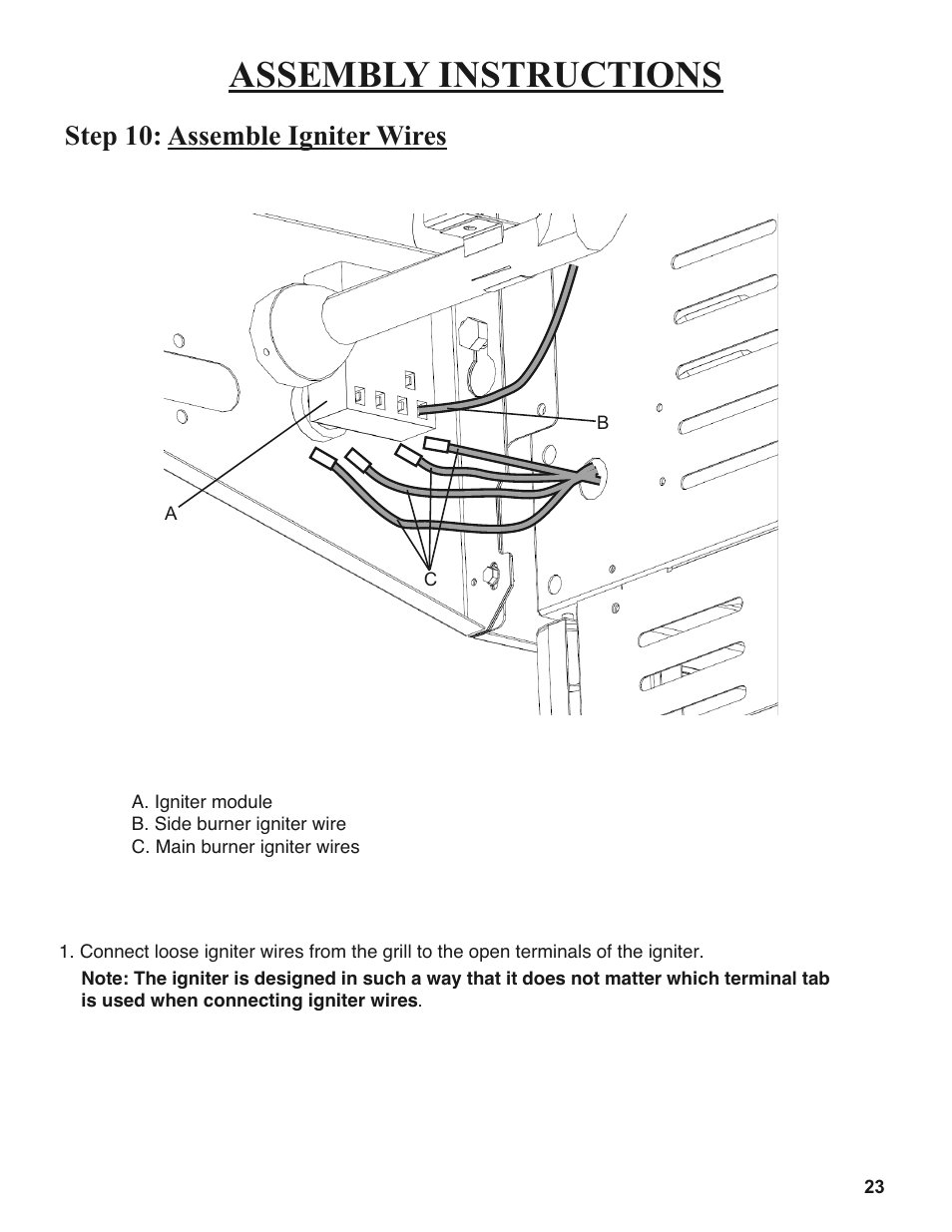 Assembly instructions, Step 10: assemble igniter wires | Sure Heat 2008 Amana AM30 User Manual | Page 23 / 40