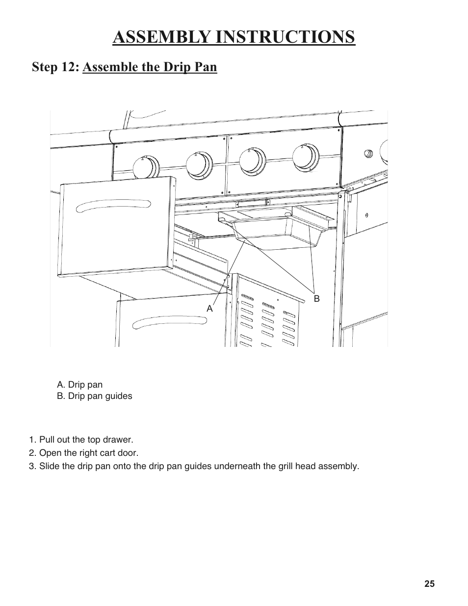 Assembly instructions, Step 12: assemble the drip pan | Sure Heat 2008 Amana AM30 User Manual | Page 25 / 40