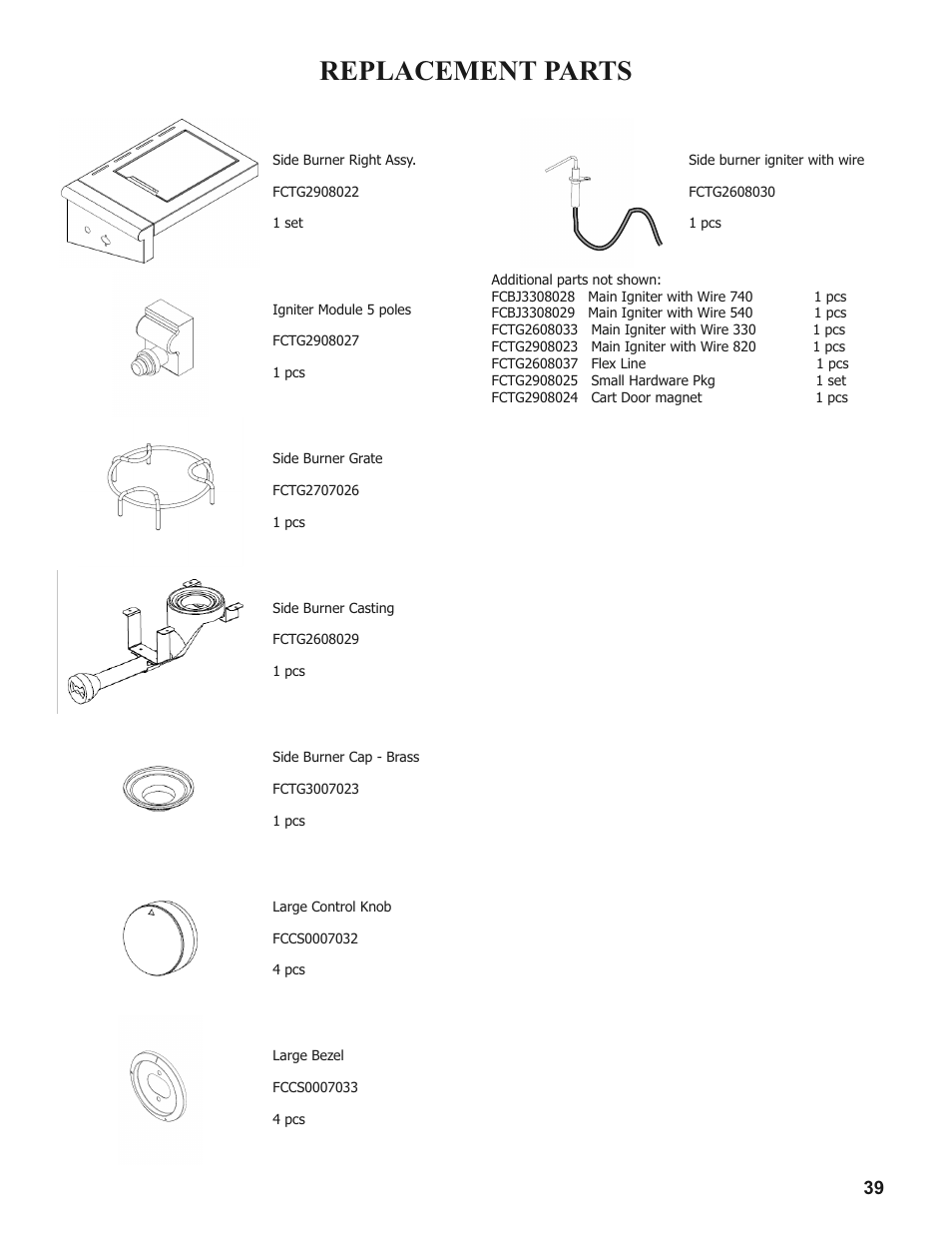 Replacement parts | Sure Heat 2008 Amana AM30 User Manual | Page 39 / 40