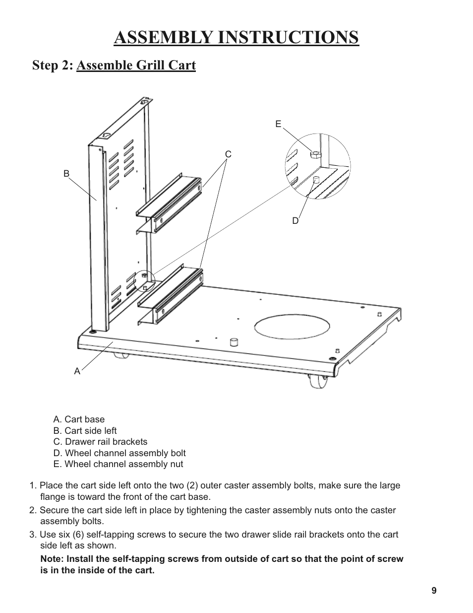 Assembly instructions, Step 2: assemble grill cart | Sure Heat 2008 Amana AM30 User Manual | Page 9 / 40