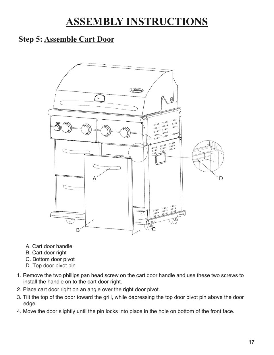 Assembly instructions, Step 5: assemble cart door | Sure Heat 2008 Amana AM33 User Manual | Page 17 / 44