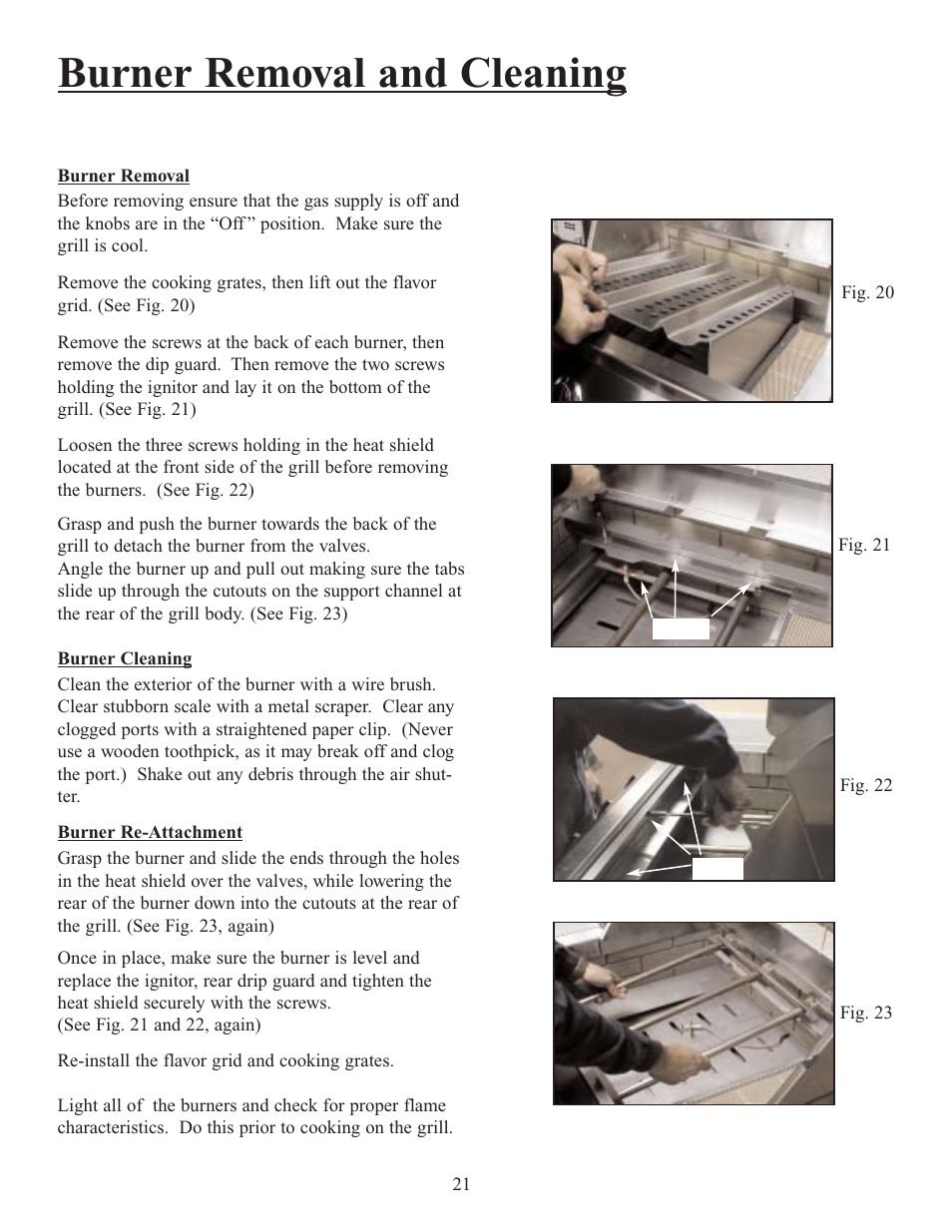 Burner removal and cleaning | Sure Heat Altima 30, 38, 48 User Manual | Page 23 / 26