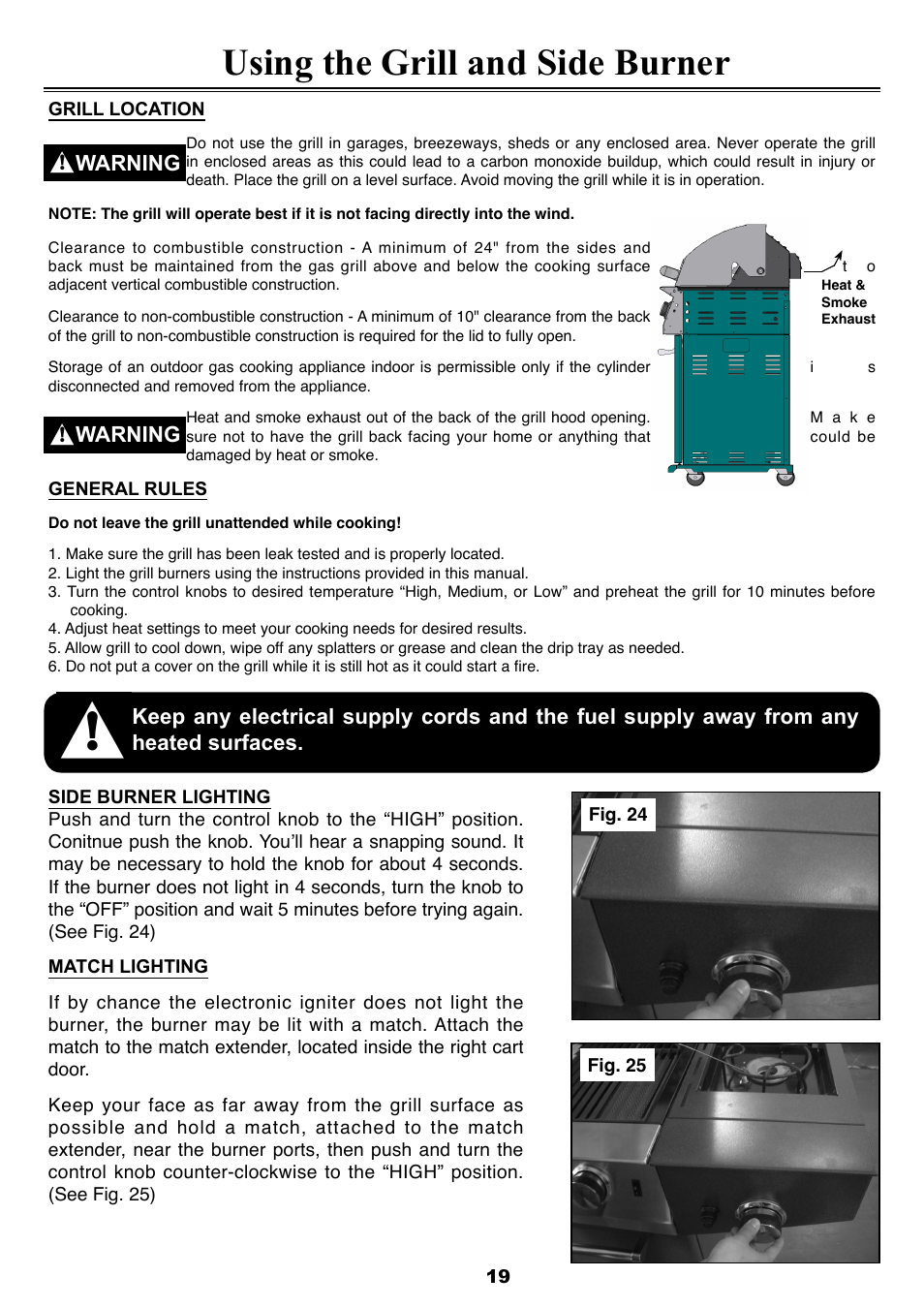 Using the grill and side burner | Sure Heat 2008 Four Seasons FS38 User Manual | Page 19 / 31