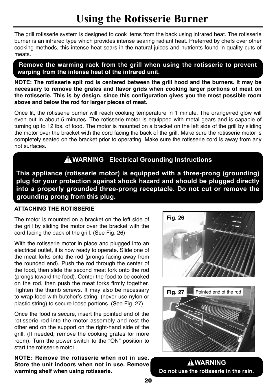 Using the rotisserie burner | Sure Heat 2008 Four Seasons FS38 User Manual | Page 20 / 31