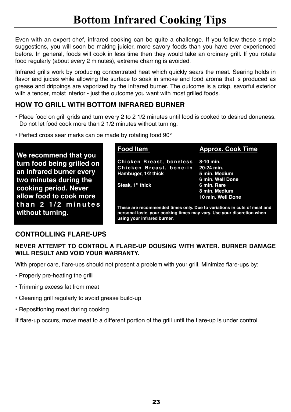 Bottom infrared cooking tips | Sure Heat 2008 Four Seasons FS38 User Manual | Page 23 / 31