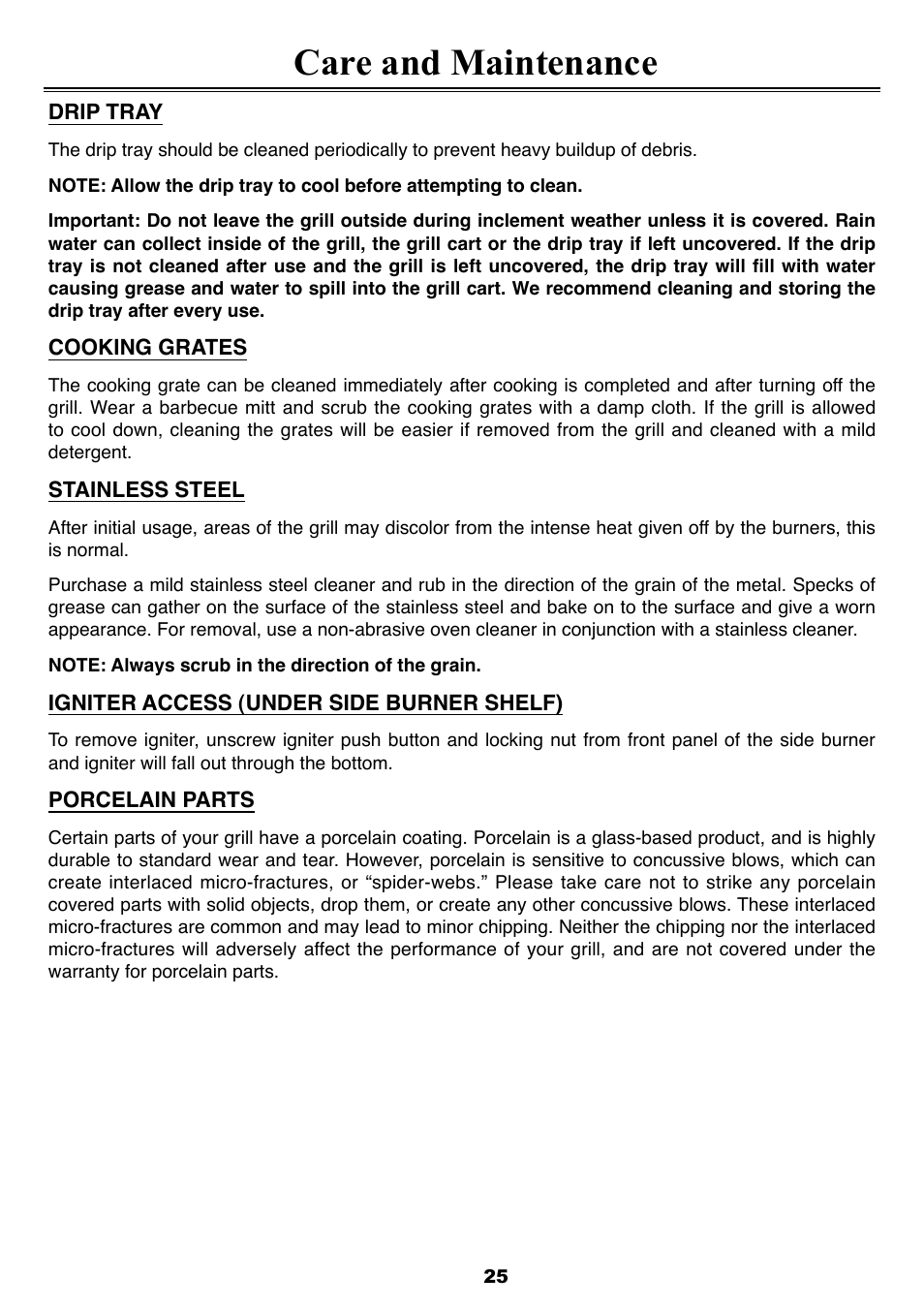 Care and maintenance | Sure Heat 2008 Four Seasons FS38 User Manual | Page 25 / 31