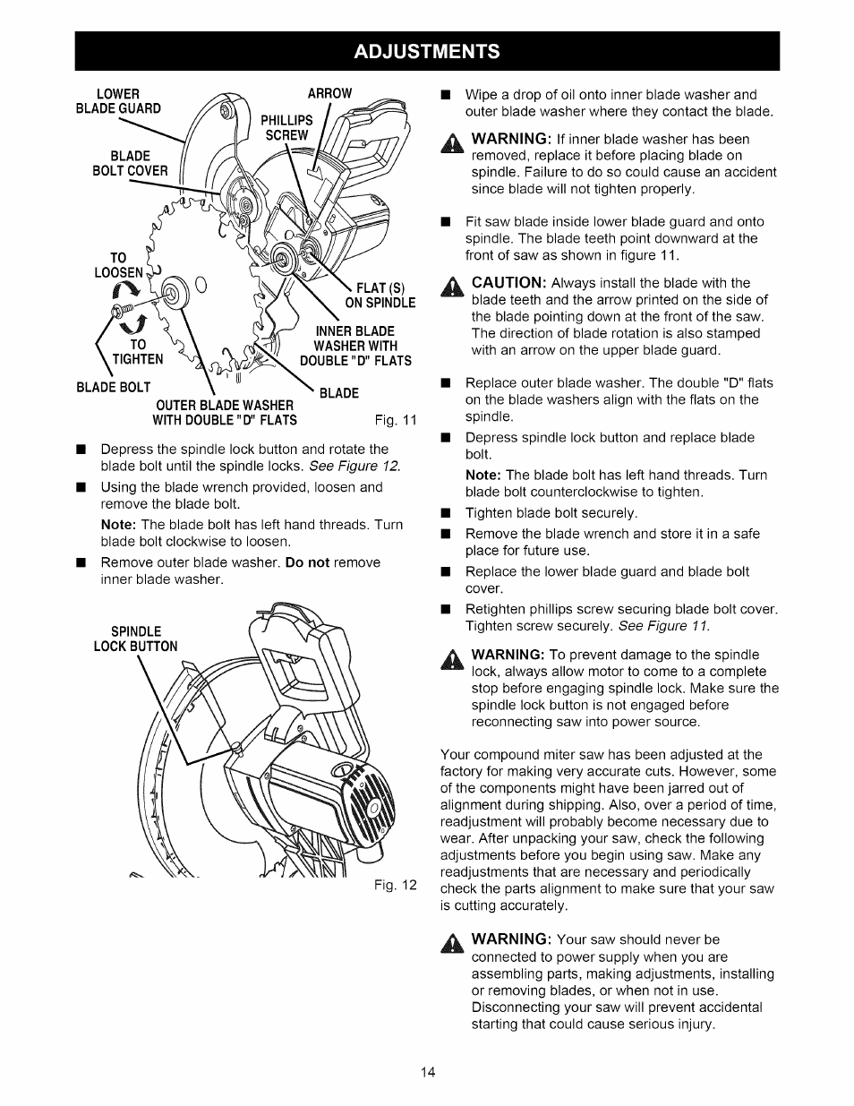 Adjustments | Craftsman 315.212220 User Manual | Page 14 / 39