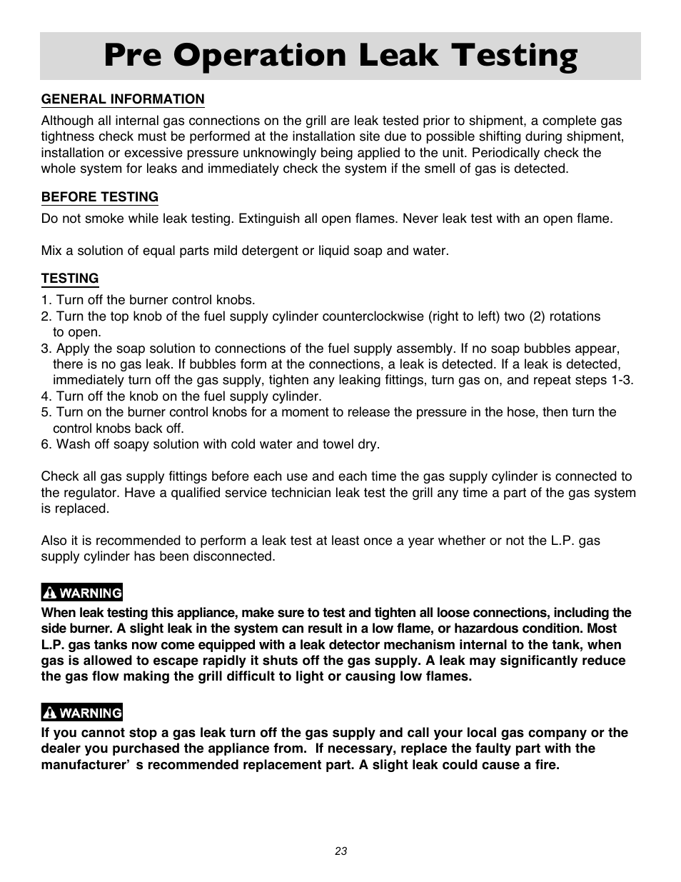 Pre operation leak testing | Sure Heat Cascade X2000 User Manual | Page 23 / 31