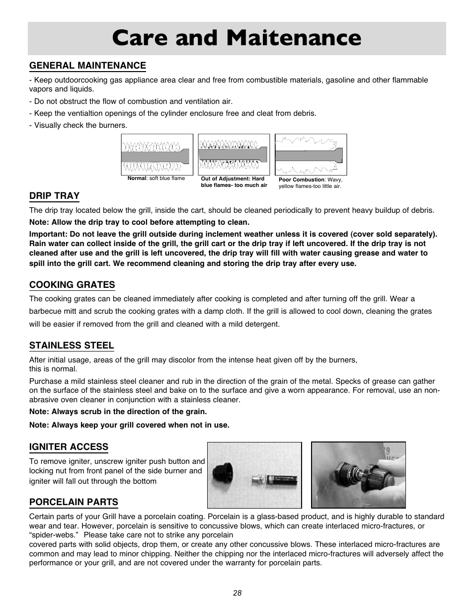 Care and maitenance | Sure Heat Cascade X2000 User Manual | Page 28 / 31