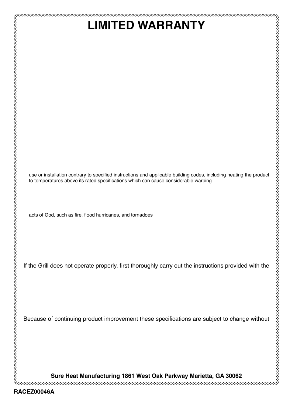 Limited warranty | Sure Heat Cascade TS29 User Manual | Page 26 / 26