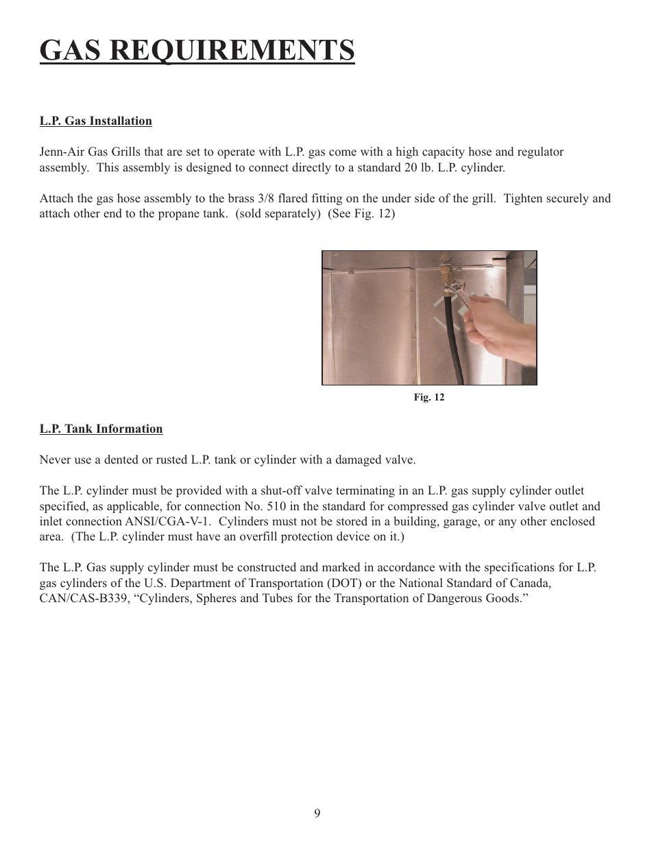 Gas requirements | Sure Heat Jenn-Air 38 User Manual | Page 10 / 19