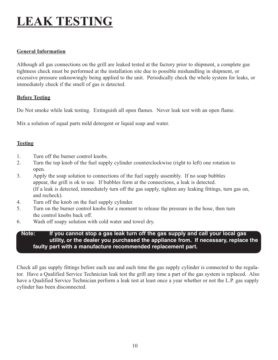 Leak testing | Sure Heat Jenn-Air 38 User Manual | Page 11 / 19