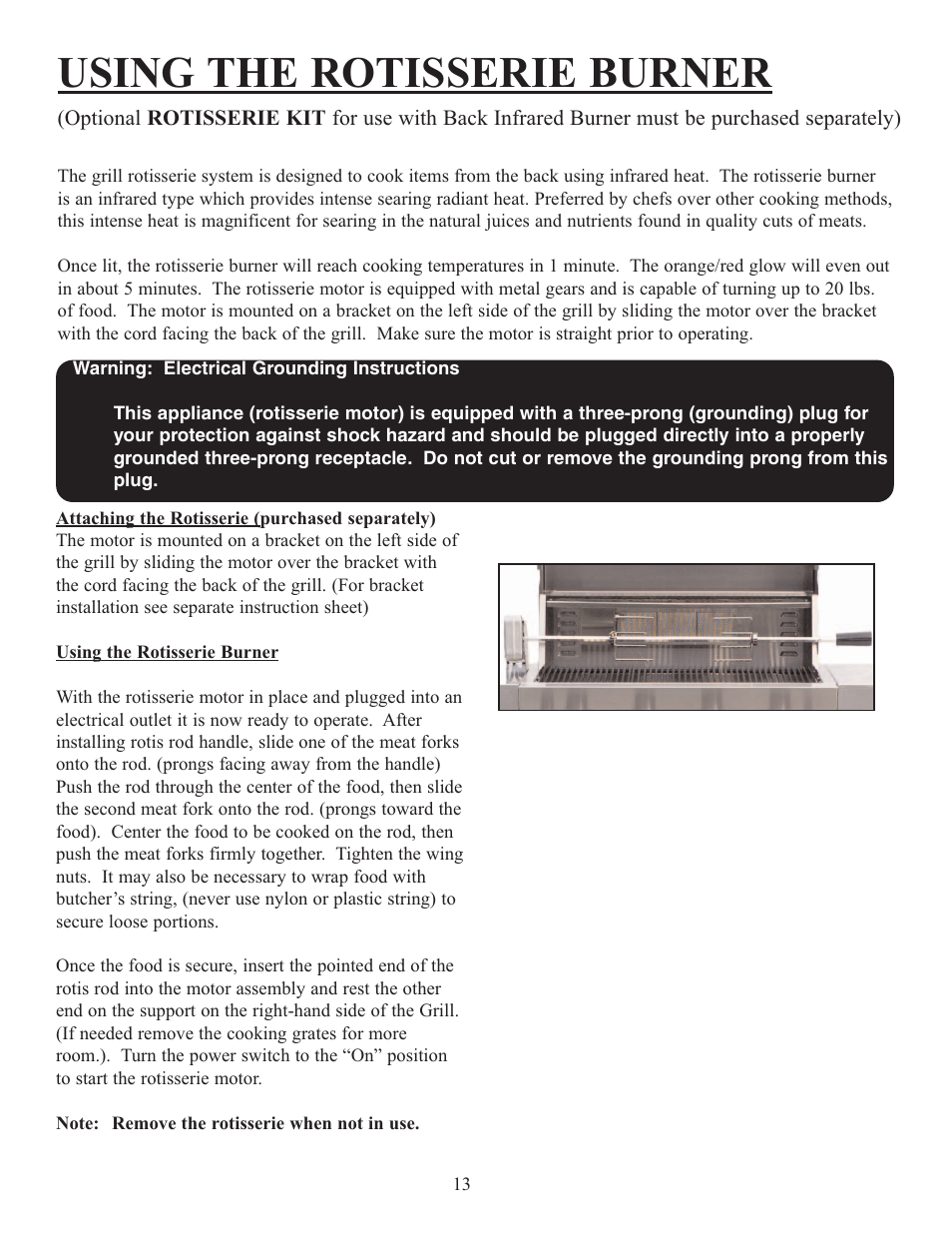 Using the rotisserie burner | Sure Heat Jenn-Air 38 User Manual | Page 14 / 19