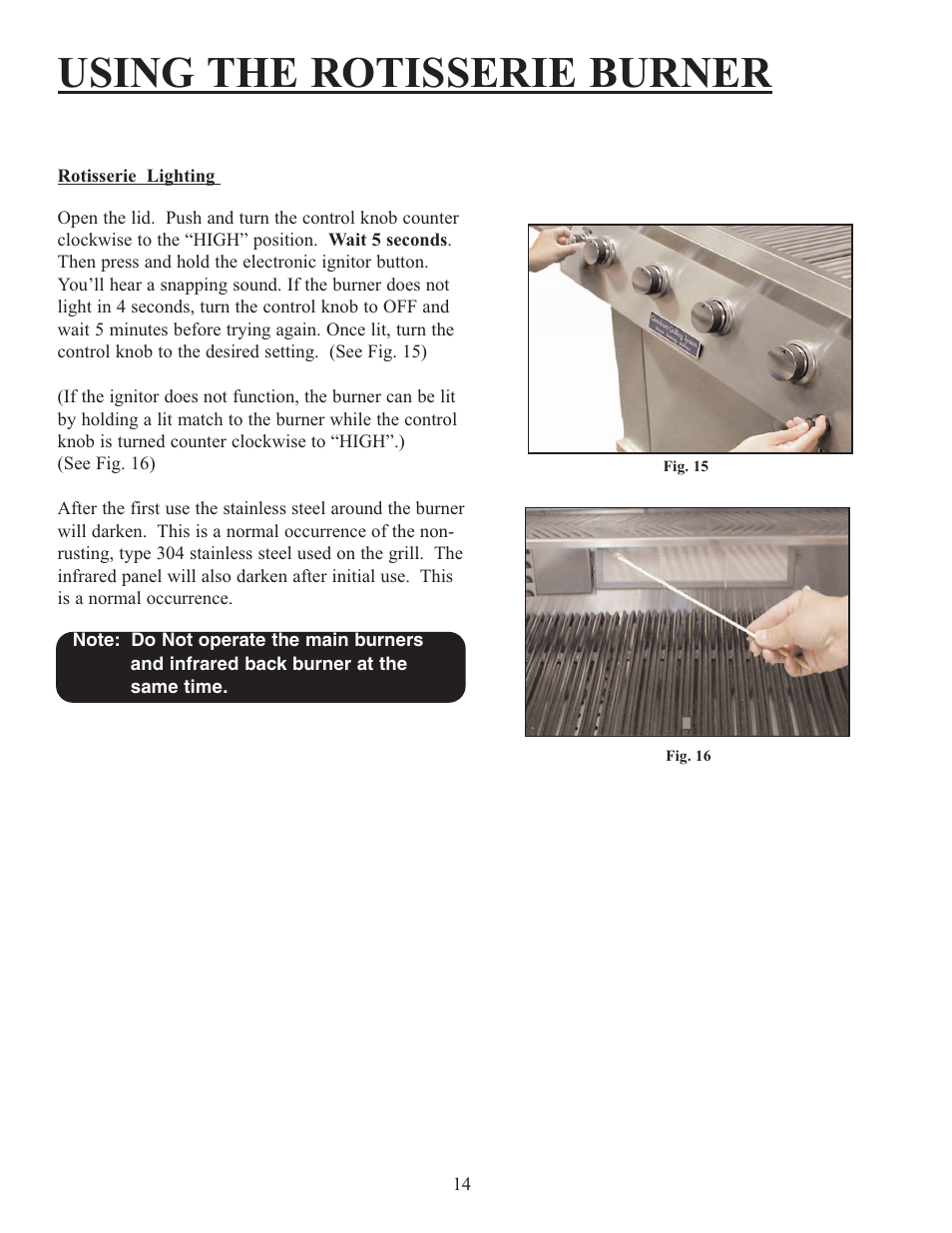 Using the rotisserie burner | Sure Heat Jenn-Air 38 User Manual | Page 15 / 19