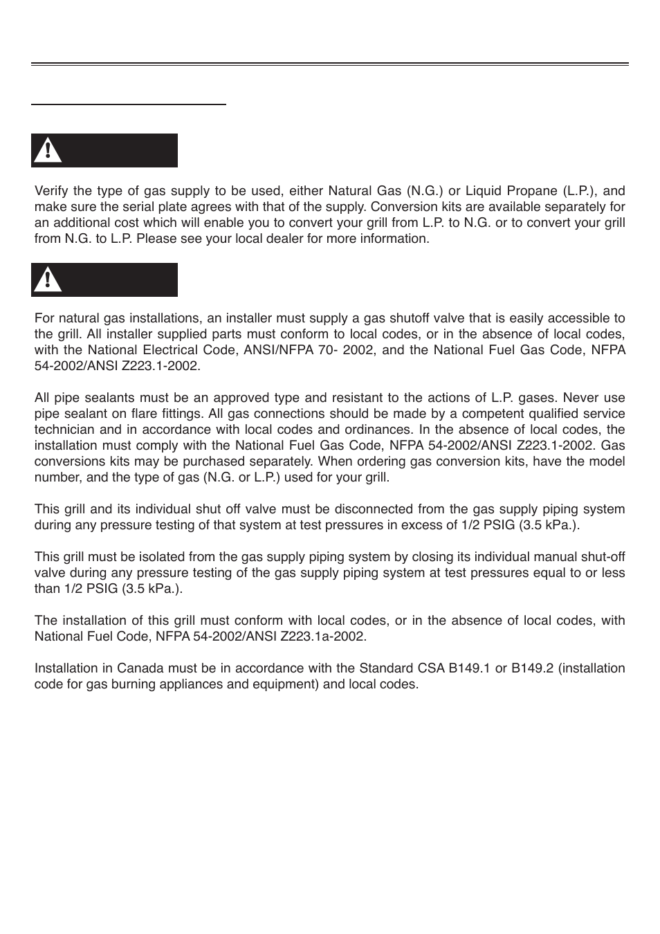 Gas requirements, Warning | Sure Heat Tuscany CS892LP User Manual | Page 11 / 24