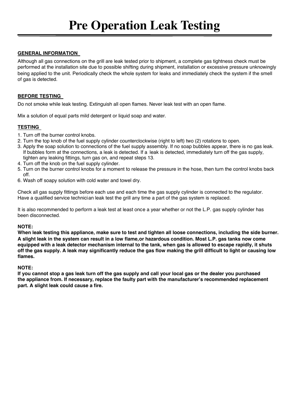 Pre operation leak testing | Sure Heat SGR30M User Manual | Page 11 / 19