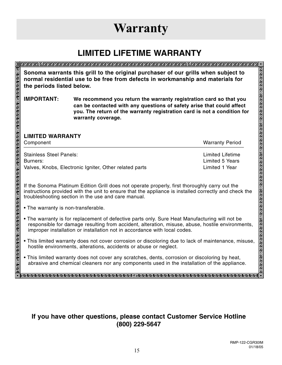 Warranty, Limited lifetime warranty | Sure Heat Sonoma SGR30 User Manual | Page 16 / 16