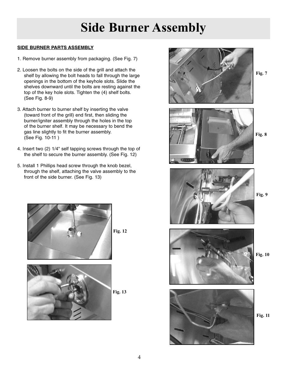 Side burner assembly | Sure Heat Sonoma SGR30 User Manual | Page 5 / 16