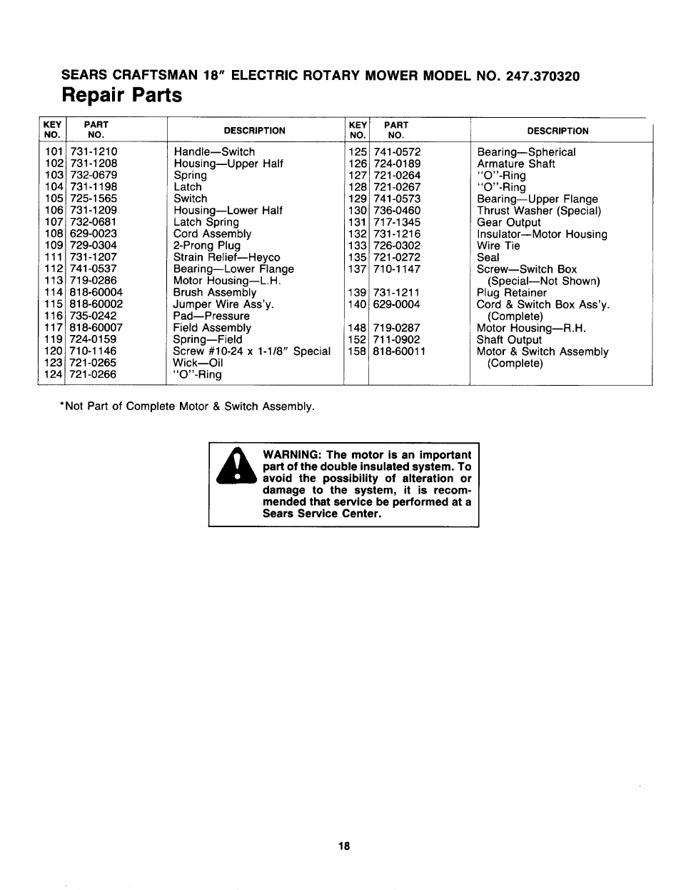 Repair parts | Craftsman 247.370320 User Manual | Page 18 / 19