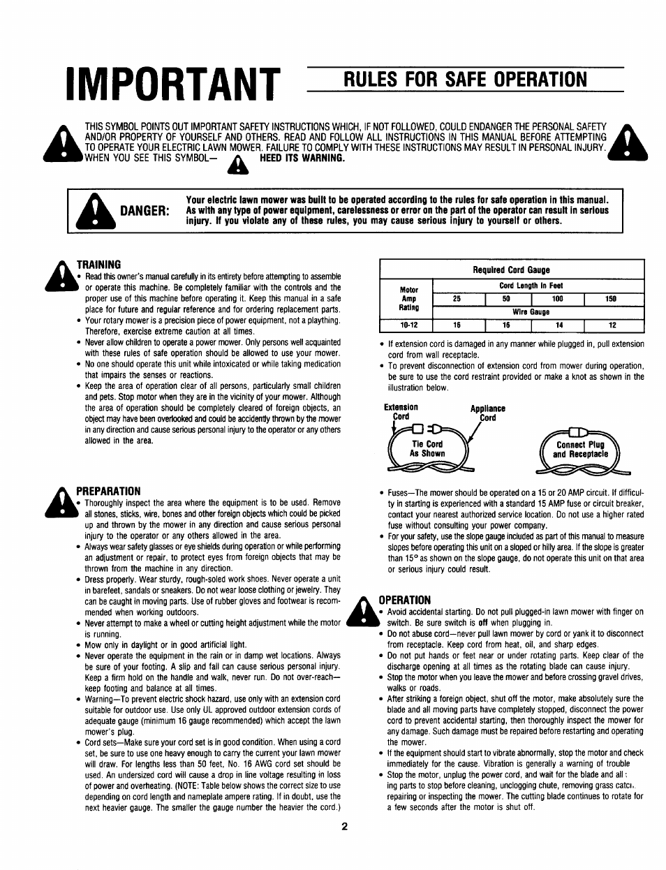Important, Rules for safe operation | Craftsman 247.370320 User Manual | Page 2 / 19